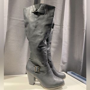 Women’s Size 12 Black Heeled Boots with Buckle Detail